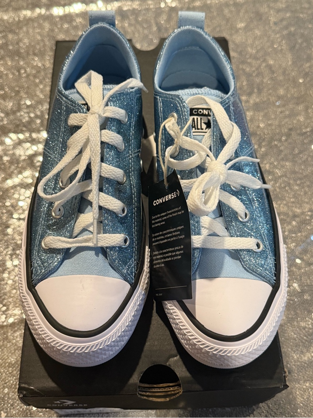 Converse Kids Low Top Sneakers in Light Blue Glitter